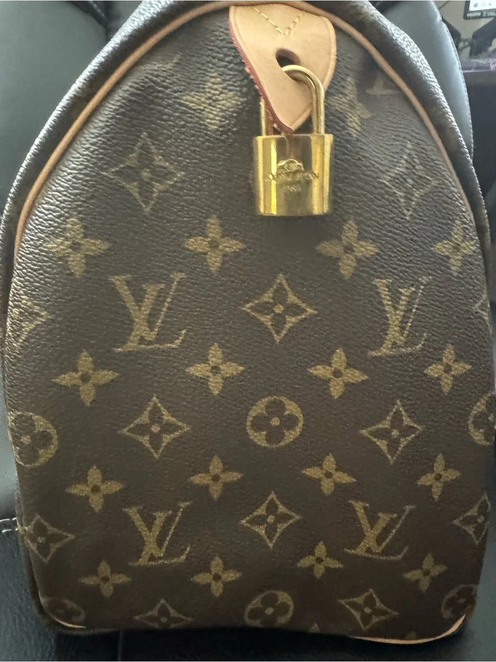 Louis Vuitton Brown Monogram Tote with Blue Racing Stripe